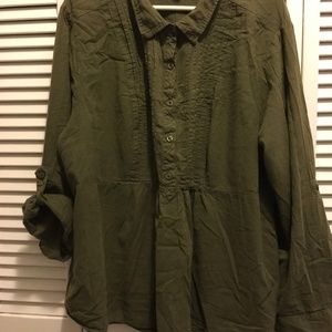 Olive green button up blouse